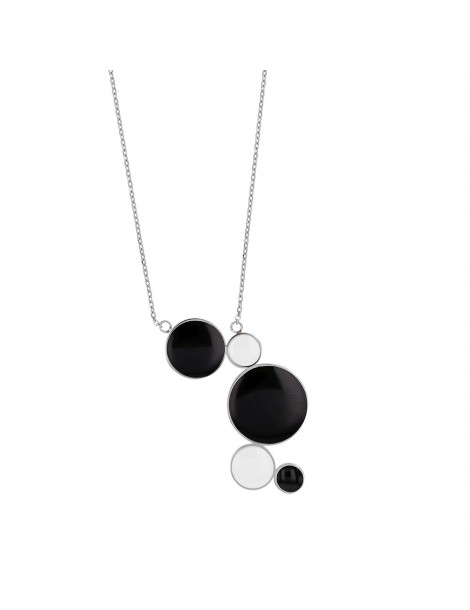 Collar de acero con círculos redondeados esmaltados en blanco y negro.