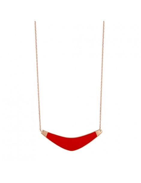 Pink steel necklace curved shape in red enamel