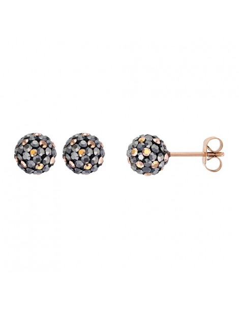 Earrings chips in pink steel ball decorated with crystals
