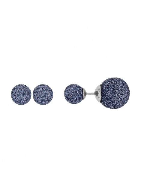 Steel earrings 2 balls blue glitter