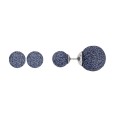 Steel earrings 2 balls blue glitter