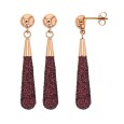 Boucles d'oreilles pendantes acier doré rose avec paillettes prunes