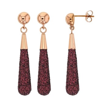 pink steel dangling earrings with plum glitter 313249RP One Man Show 48,00 €
