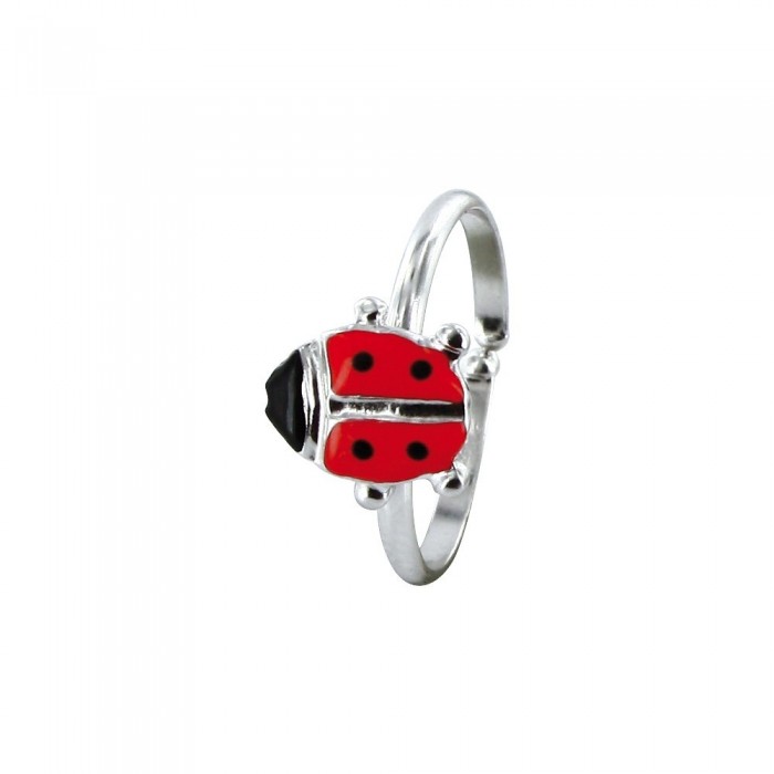 Anello regolabile Ladybug rosso in argento rodiato