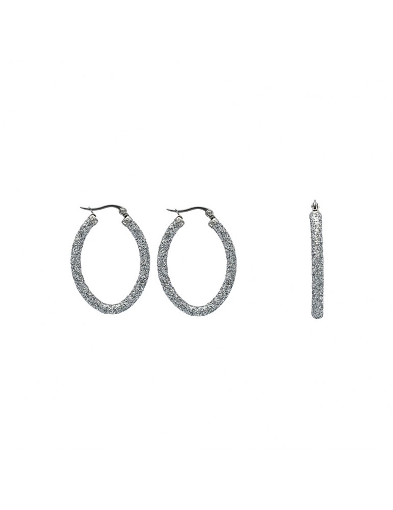 Oval earrings in glittery steel