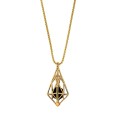 Collier en acier doré, cage triangulaire avec une perle pailletée noire