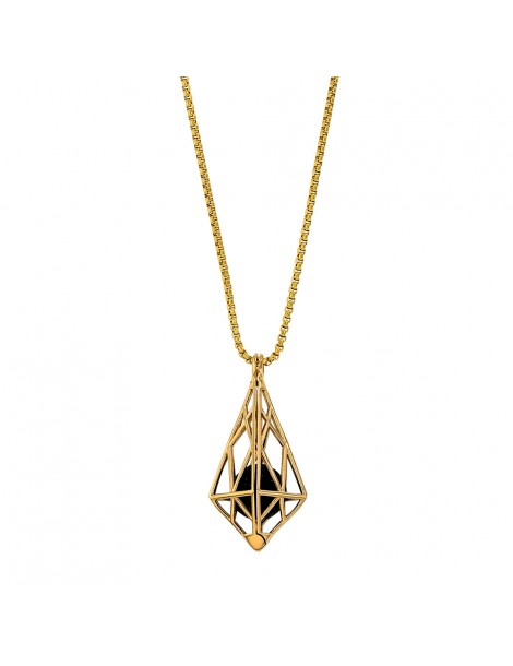 Collier en acier doré, cage triangulaire avec une perle pailletée bronze