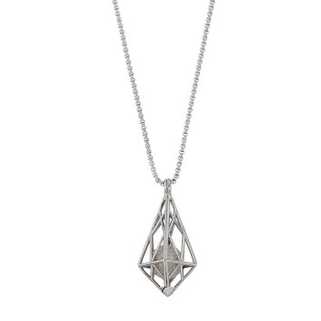 Steel necklace, triangular cage with a creamy sequined bead 317063B One Man Show 79,90 €