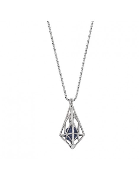 Collier en acier, cage triangulaire avec une perle pailletée bleue