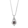 Steel necklace, triangular cage with a plum sequined bead