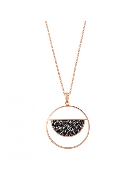 Necklace round golden-pink steel semicircle decorated with gray crystals
