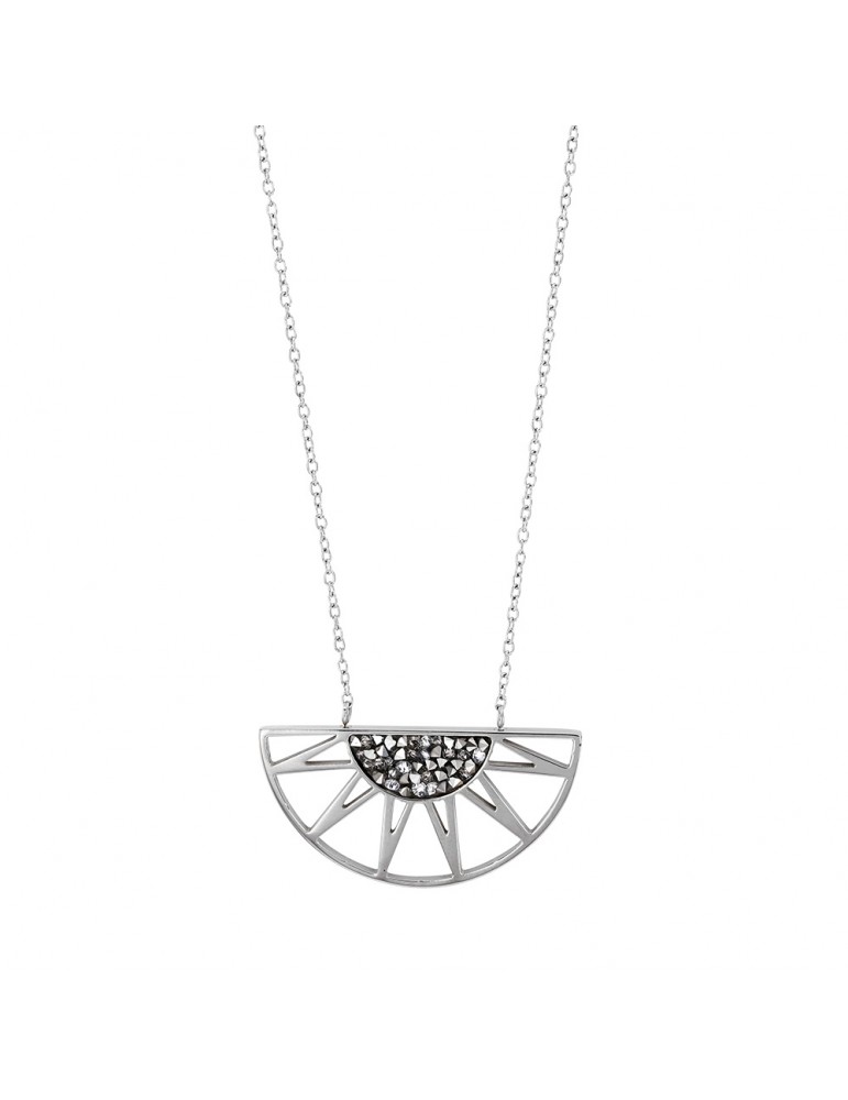 Half-sun shaped steel necklace with gray crystals