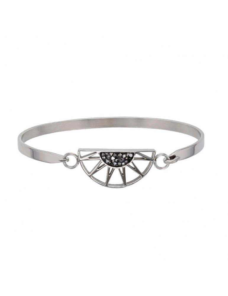 Bracelet demi-soleil en acier orné de cristaux gris