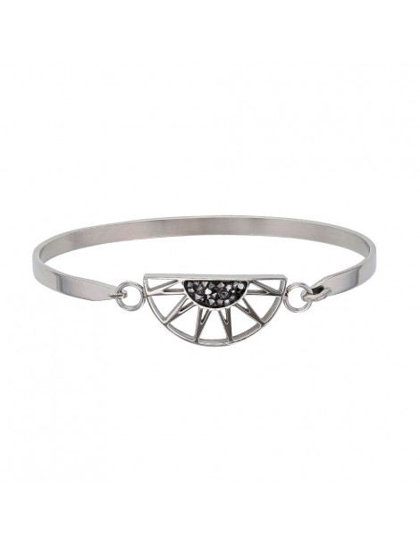 Bracelet demi-soleil en acier orné de cristaux gris