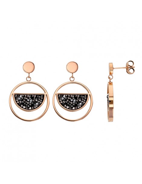 Rose steel earrings, semicircle adorned with gray crystals 313021R One Man Show 39,90 €