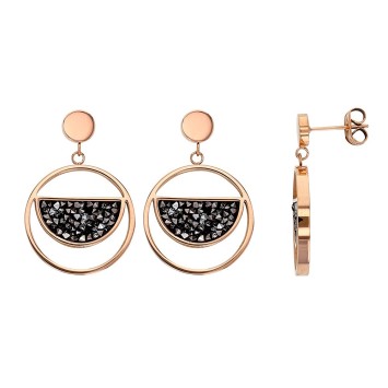 Rose steel earrings, semicircle adorned with gray crystals 313021R One Man Show 39,90 €