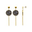 Yellow steel earrings with a round adorned with gray crystals