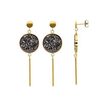 Boucles d'oreilles pendantes en acier doré, rond orné de cristaux gris 313019DG One Man Show 46,00 €