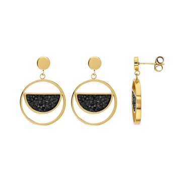 Boucles d'oreilles en acier doré, demi-cercle orné de cristaux noirs 313021D One Man Show 39,90 €