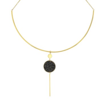 Yellow steel rigid necklace with round pendant adorned with black crystals 317034D One Man Show 46,00 €