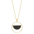 Round golden steel necklace with a semicircle adorned with black crystals