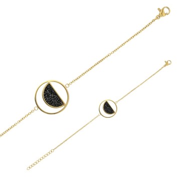 Bracelet en acier doré rond avec un demi-cercle orné de cristaux noirs 318021D One Man Show 32,00 €