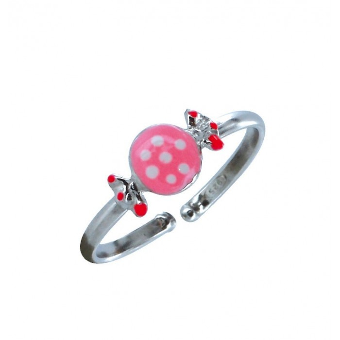 Adjustable ring decorated with a pink candy in rhodium silver