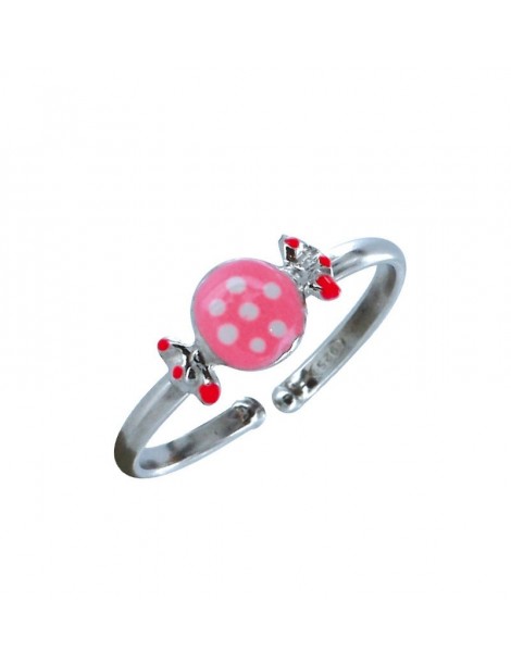 Anello regolabile decorato con una caramella rosa in argento rodiato