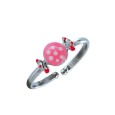 Adjustable ring decorated with a pink candy in rhodium silver