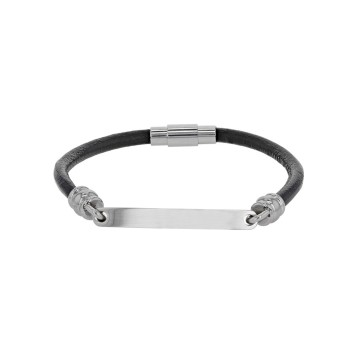 Steel bracelet and black cow leather 318016 One Man Show 29,90 €