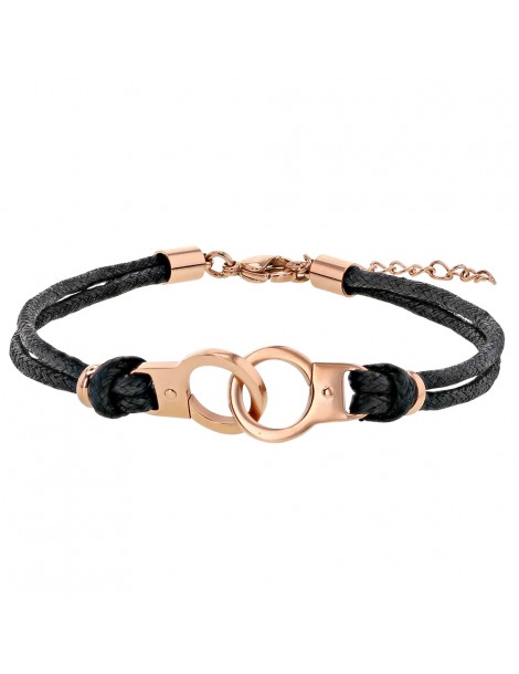 Bracelet rose gold plated handcuffs steel and cotton cords