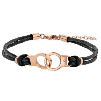 Bracelet rose gold plated handcuffs steel and cotton cords