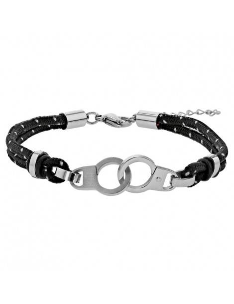 Bracelet menottes On Man Show en acier et cordons en coton moucheté 318399 One Man Show 26,00 €