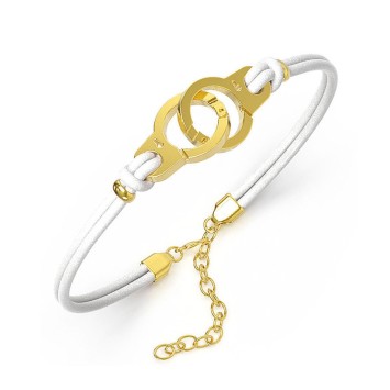 Bracelet steel handcuffs yellow and white cowhide 318424DB One Man Show 29,90 €