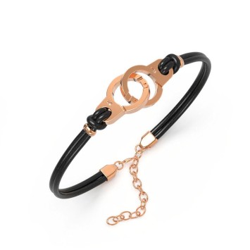 Bracelet pink handcuffs steel and black cowhide 318424RN One Man Show 24,00 €