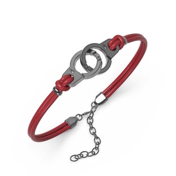 Bracelet steel handcuffs and burgundy cowhide 318424BO One Man Show 29,90 €