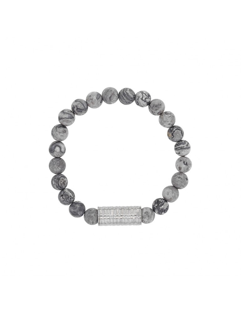 Bracelet élastique en perles de Jaspe et perle tube acier - 18 à 20 cm