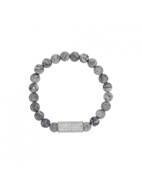 Elastic bracelet in Jasper beads and steel tube bead - 18 à 20 cm