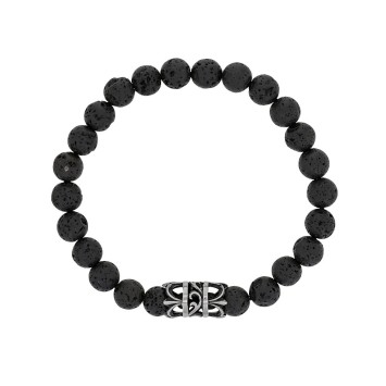 Elastic bracelet in lava stones and perforated steel bead - 20 à 22 cm 318078H One Man Show 34,00 €