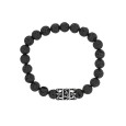 Elastic bracelet in lava stones and perforated steel bead - 18 à 20 cm