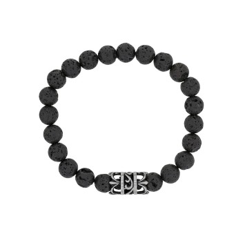 Elastic bracelet in lava stones and perforated steel bead - 18 à 20 cm 318078D One Man Show 32,00 €
