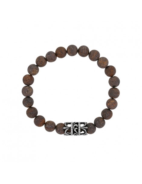 Elastic Bracelet in Bronzite Beads and Openwork Steel - 18 à 20 cm