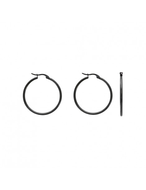 Creole earrings in black steel wire 2 mm, diameter 3 cm