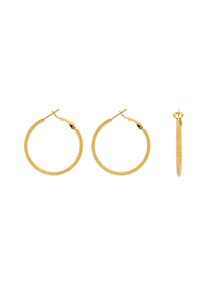 Yellow steel hoop earrings chiseled wire 2 mm, diameter 3 cm