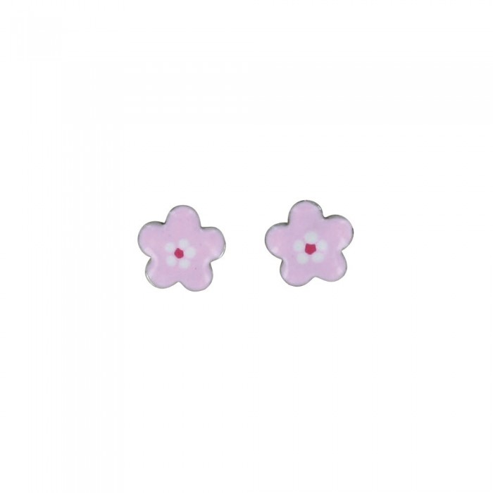 Earrings in small rose flower in rhodium silver