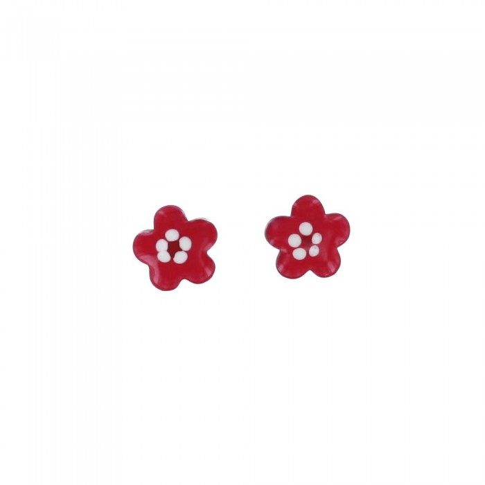 Boucles d'oreilles petite fleur fuchsia en argent rhodié