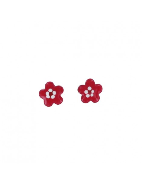Boucles d'oreilles petite fleur fuchsia en argent rhodié