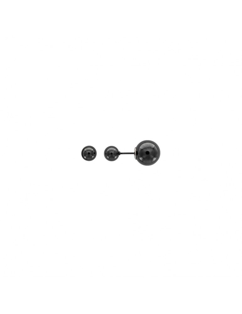 Earrings double balls in black steel 6 and 9,8 mm