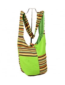 Green Indian messenger bag and colored stripes in 100% cotton