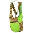 Green Indian messenger bag and colored stripes in 100% cotton